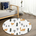 Avtoit | White Children's Room Carpet Kids Animal Fox Tree Pattern Area Rug Polyester Stain Resistant Rug