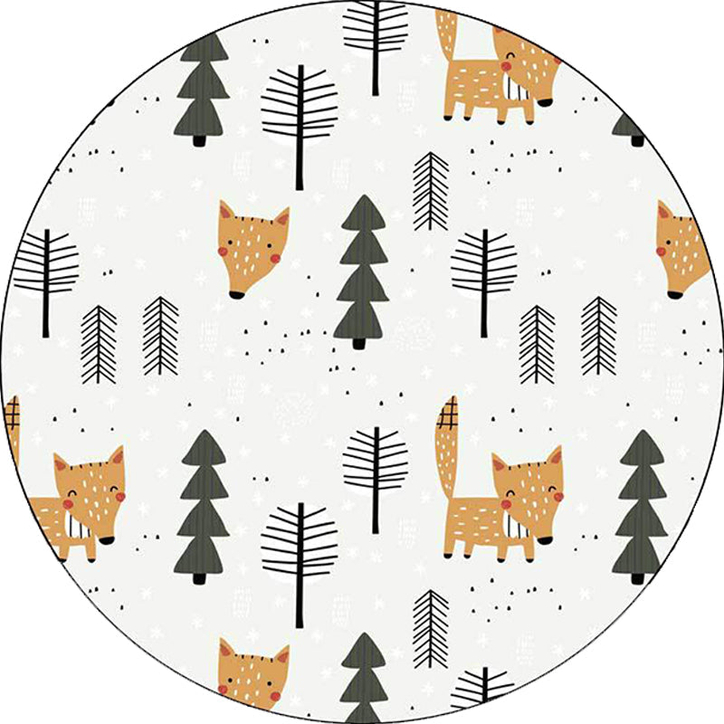 Avtoit | White Children's Room Carpet Kids Animal Fox Tree Pattern Area Rug Polyester Stain Resistant Rug