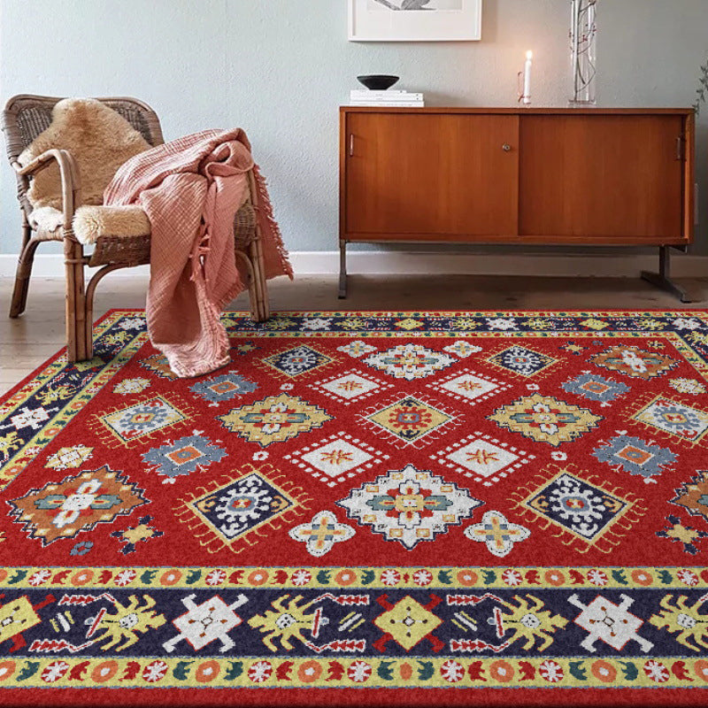 Avtoit | Southwest Living Room Rug in Red Diamond Print Rug Polyester Non-Slip Pet-Friendly Room Rug