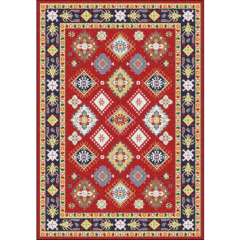 Avtoit | Southwest Living Room Rug in Red Diamond Print Rug Polyester Non-Slip Pet-Friendly Room Rug
