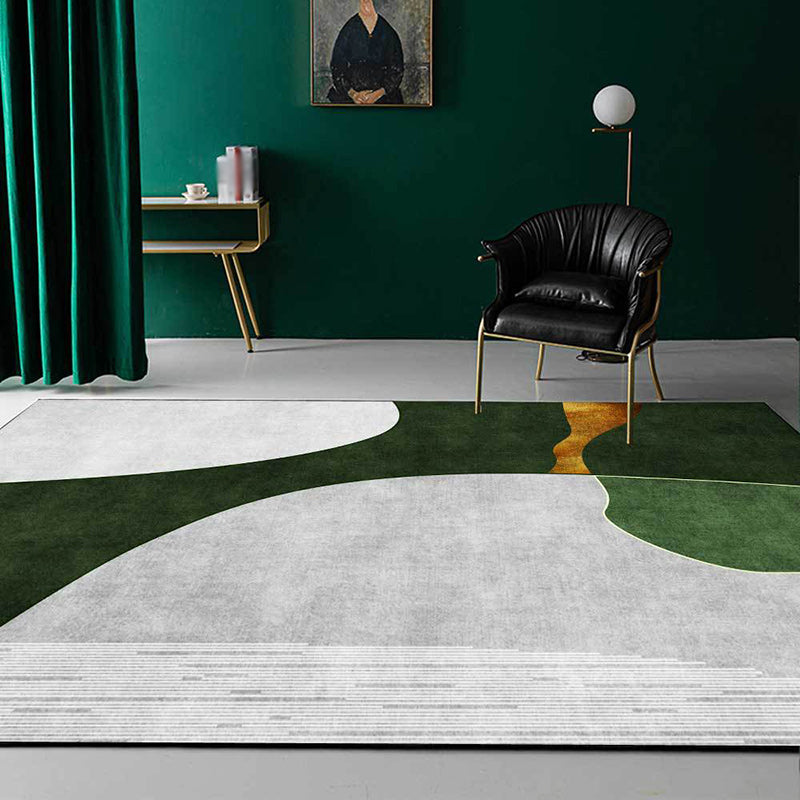 Avtoit | Green and Gray Bedroom Carpet Novelty Color Block Stripe Pattern Area Rug Polyester Stain Resistant Rug