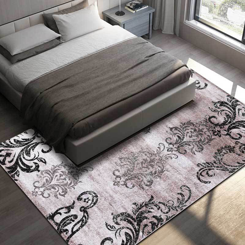 Avtoit | Black and pink retro carpet Polyester paisley pattern carpet machine washable non-slip backing carpet for the living room
