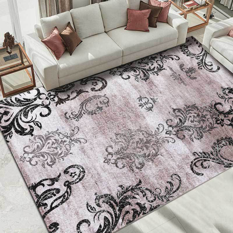 Avtoit | Black and pink retro carpet Polyester paisley pattern carpet machine washable non-slip backing carpet for the living room