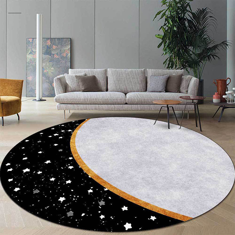 Avtoit | White and Black Nordic Carpet Polyester Colorblock Star Print Carpet Machine Washable Non-Slip Background Rug for Living Room