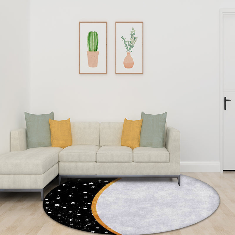 Avtoit | White and Black Nordic Carpet Polyester Colorblock Star Print Carpet Machine Washable Non-Slip Background Rug for Living Room