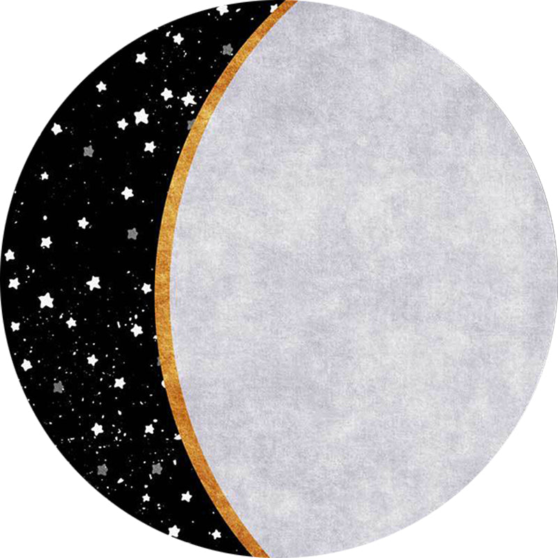 Avtoit | White and Black Nordic Carpet Polyester Colorblock Star Print Carpet Machine Washable Non-Slip Background Rug for Living Room