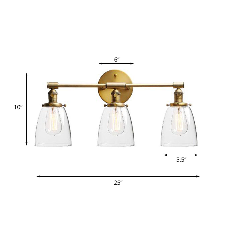 Avtoit | 3-Bulb Cone Wall Mount Light Fixture Industrial Brass Clear Glass Lighting for Restaurant