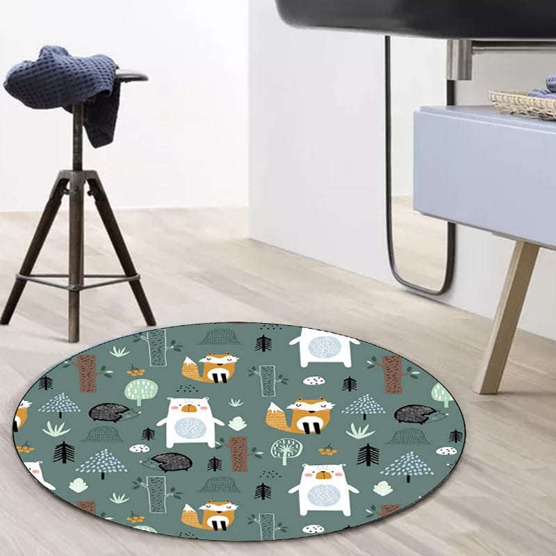 Avtoit | Kids Bedroom Rug in green animal fox bear tree print rug polyester pet-friendly area rug