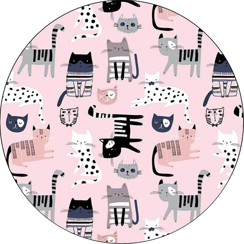 Avtoit | Pink Children's Room Carpet Children Animal Cat Pattern Rug Polyester Non-Slip Washable Carpet