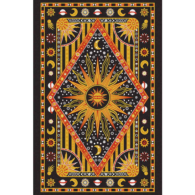 Avtoit | Tribal Southwestern rug in black and yellow sun moon diamond pattern rug polyester washable rug for home decor