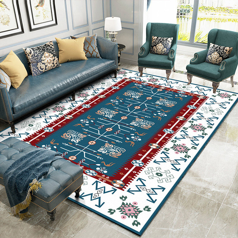 Avtoit | White Bedroom Rug Southwestern Tribal Leaf Pattern Area Rug Polyester Stain Resistant Non-Slip Doormat