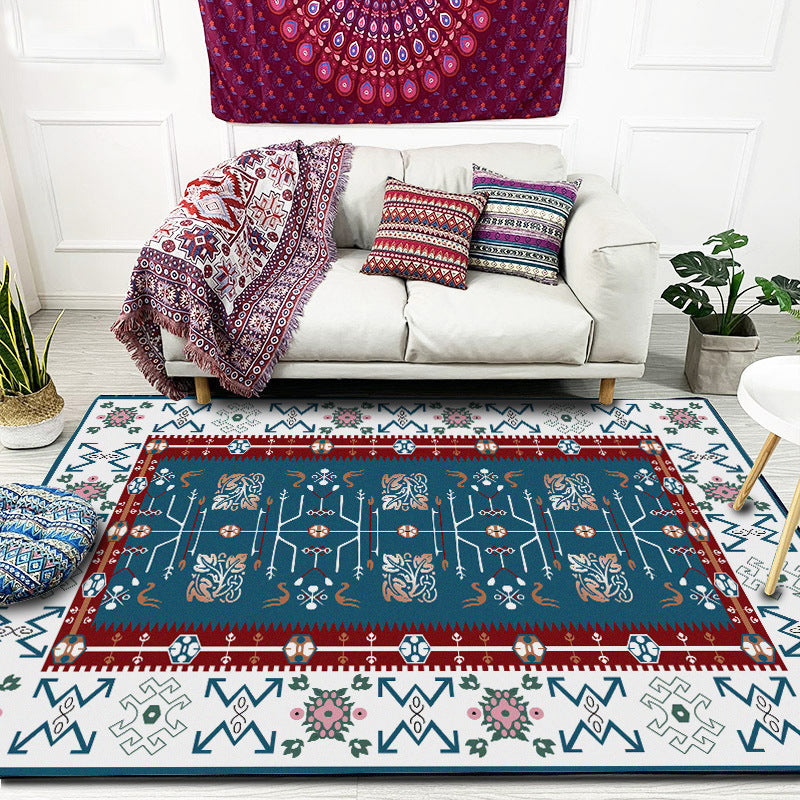 Avtoit | White Bedroom Rug Southwestern Tribal Leaf Pattern Area Rug Polyester Stain Resistant Non-Slip Doormat