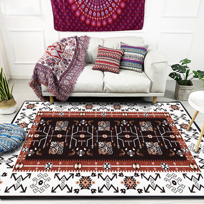Avtoit | White Bedroom Rug Southwestern Tribal Leaf Pattern Area Rug Polyester Stain Resistant Non-Slip Doormat