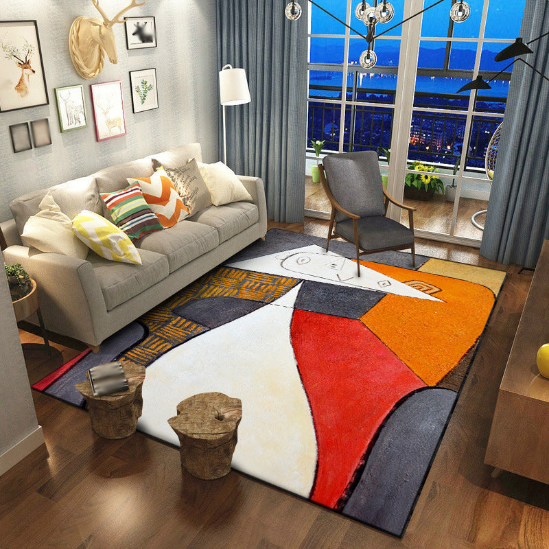 Avtoit | Colorful Bedroom Carpet Novelties Color Block Geometric Pattern Area Rug Polyester Non-Slip Stain Resistant Rug
