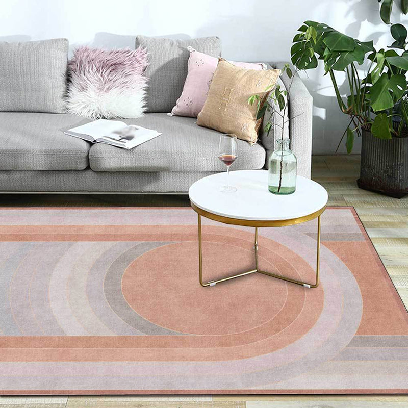 Avtoit | Pink Bedroom Rug Novelty Color Block Arc Circle Pattern Area Rug Polyester Non-Slip Back Stain Resistant Rug