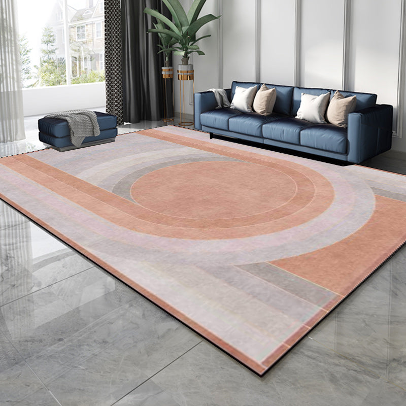Avtoit | Pink Bedroom Rug Novelty Color Block Arc Circle Pattern Area Rug Polyester Non-Slip Back Stain Resistant Rug
