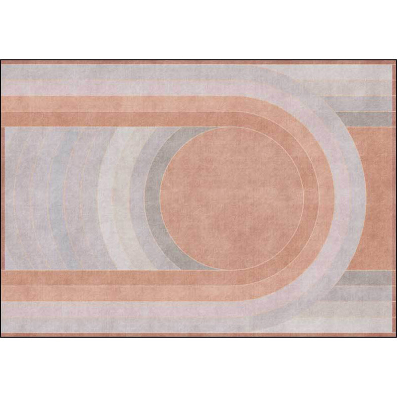 Avtoit | Pink Bedroom Rug Novelty Color Block Arc Circle Pattern Area Rug Polyester Non-Slip Back Stain Resistant Rug