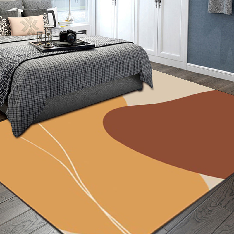 Avtoit | Brown Bedroom Carpet New Color Block Irregular Shape Line Pattern Carpet Polyester Non-Slip Back Carpet