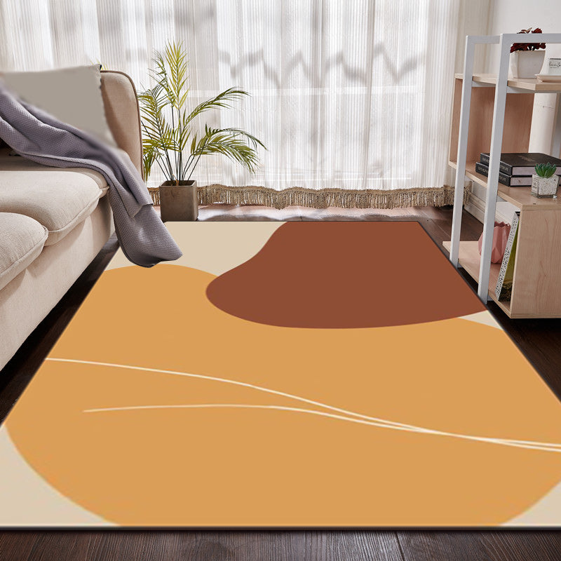 Avtoit | Brown Bedroom Carpet New Color Block Irregular Shape Line Pattern Carpet Polyester Non-Slip Back Carpet