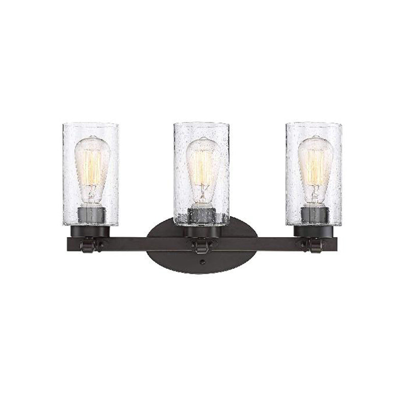 Avtoit | 3-Bulb Seed Glass Wall Light Industry Black Cylinder Dining Room Wall Lamp in Clear