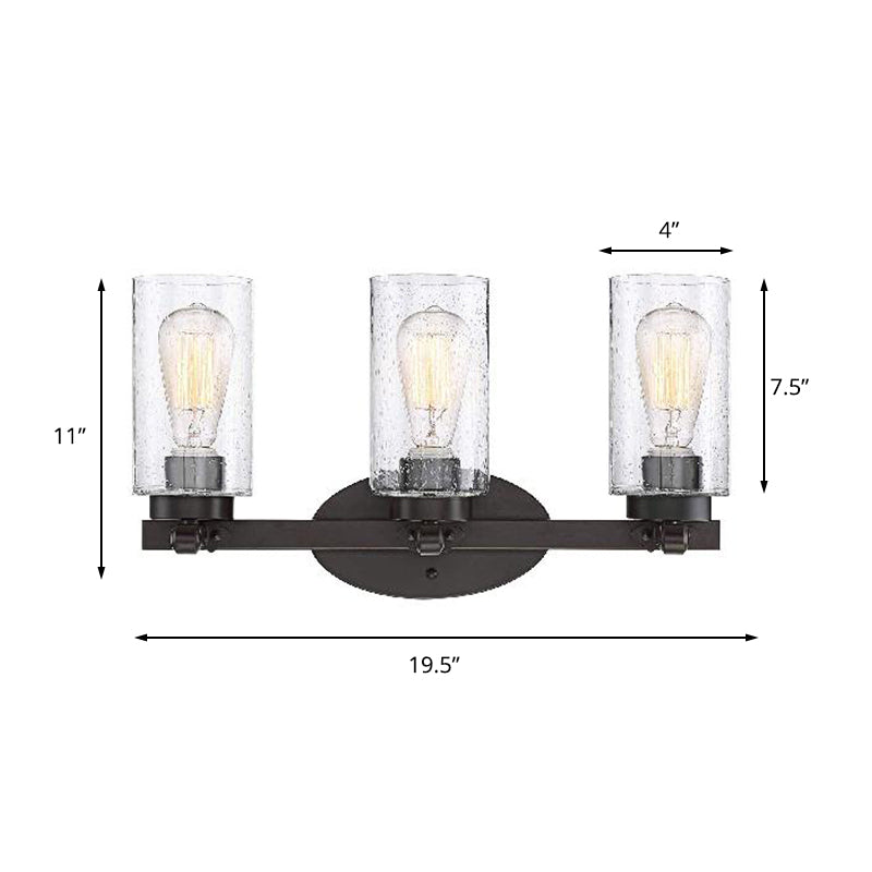 Avtoit | 3-Bulb Seed Glass Wall Light Industry Black Cylinder Dining Room Wall Lamp in Clear