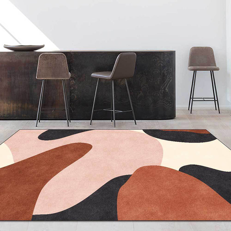 Avtoit | Novelty Living Room Carpet in Pink and Brown Color Block Print Carpet Polyester Pet Friendly Non-Slip Area Rug