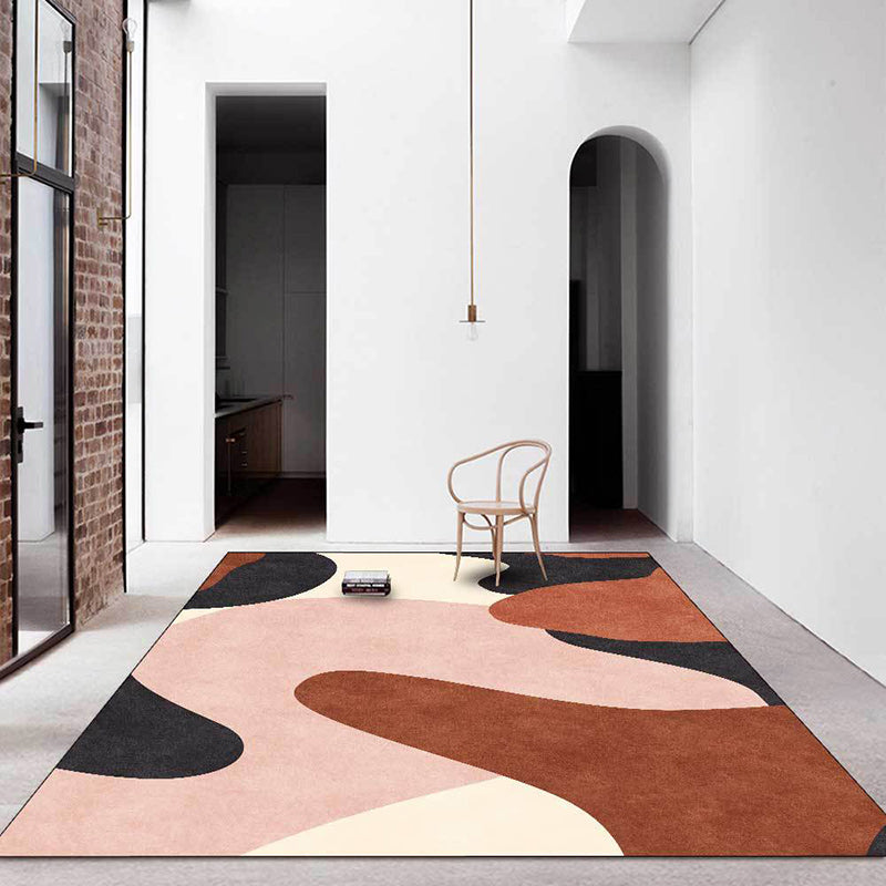 Avtoit | Novelty Living Room Carpet in Pink and Brown Color Block Print Carpet Polyester Pet Friendly Non-Slip Area Rug