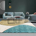 Avtoit | Novelty Living Room Carpet in Ivory and Yellow Color Block Stripe Print Carpet Polyester Non-Slip Bedroom Rug