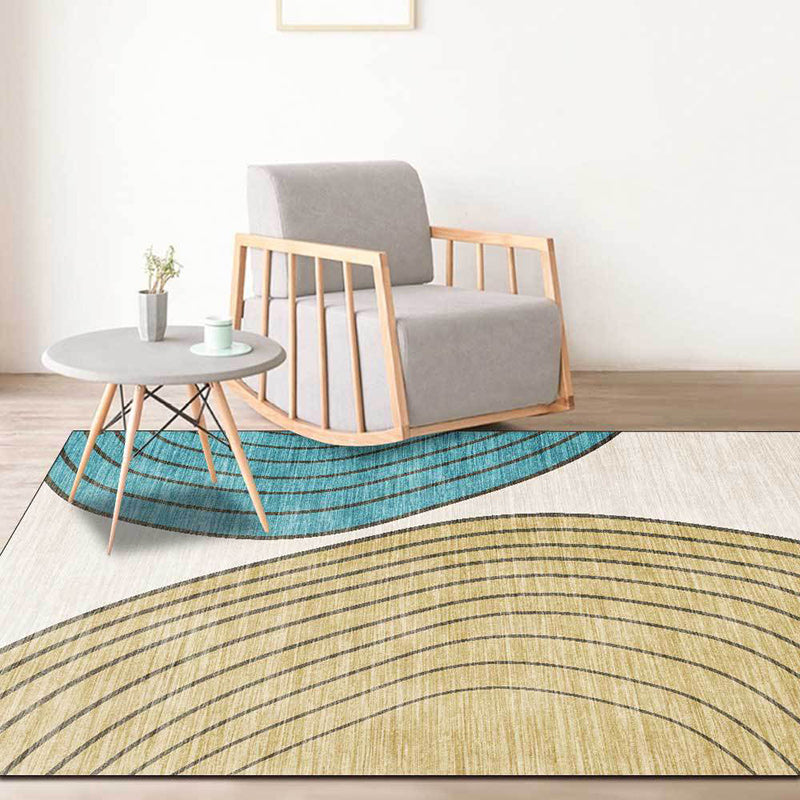 Avtoit | Novelty Living Room Carpet in Ivory and Yellow Color Block Stripe Print Carpet Polyester Non-Slip Bedroom Rug