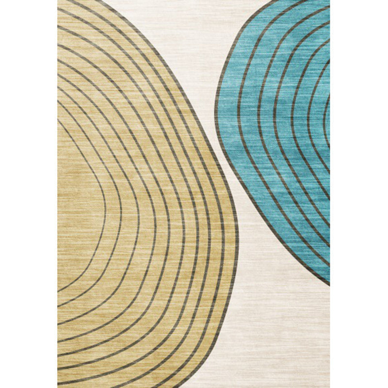 Avtoit | Novelty Living Room Carpet in Ivory and Yellow Color Block Stripe Print Carpet Polyester Non-Slip Bedroom Rug