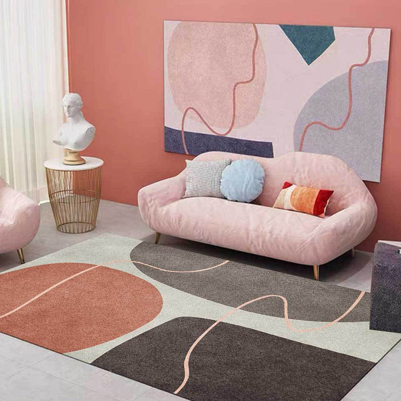 Avtoit | Novelty Living Room Carpet in Brown Color Block Line Print Carpet Polyester Washable Non-Slip Back Floor Mat