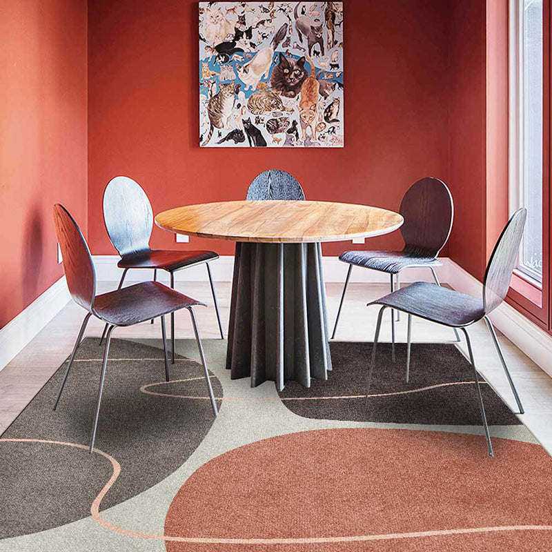 Avtoit | Novelty Living Room Carpet in Brown Color Block Line Print Carpet Polyester Washable Non-Slip Back Floor Mat