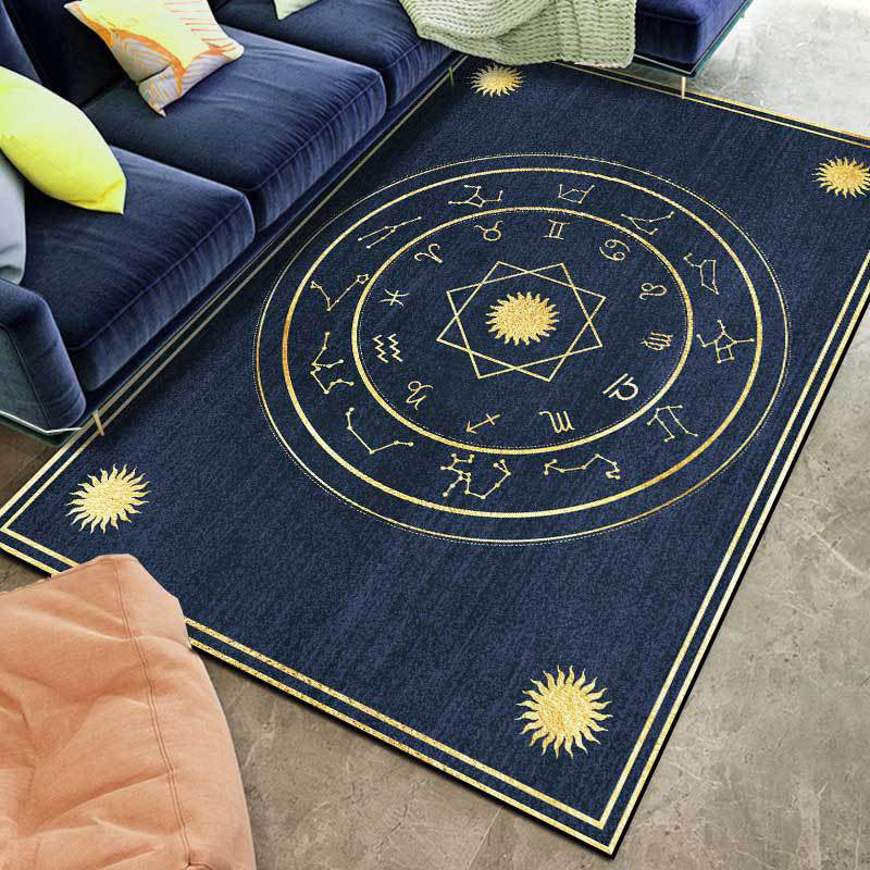 Avtoit | Minimalistic New Carpet in Blue Geometry Constellation Sun Pattern Carpet Polyester Non-Slip Flooring for Home Decoration