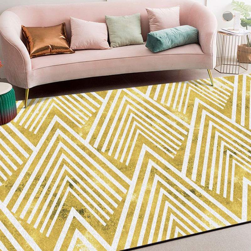 Avtoit | Gold Bedroom Rug Novelty Geometric Mountain Stripe Pattern Area Rug Polyester Pet-Friendly Washable Rug