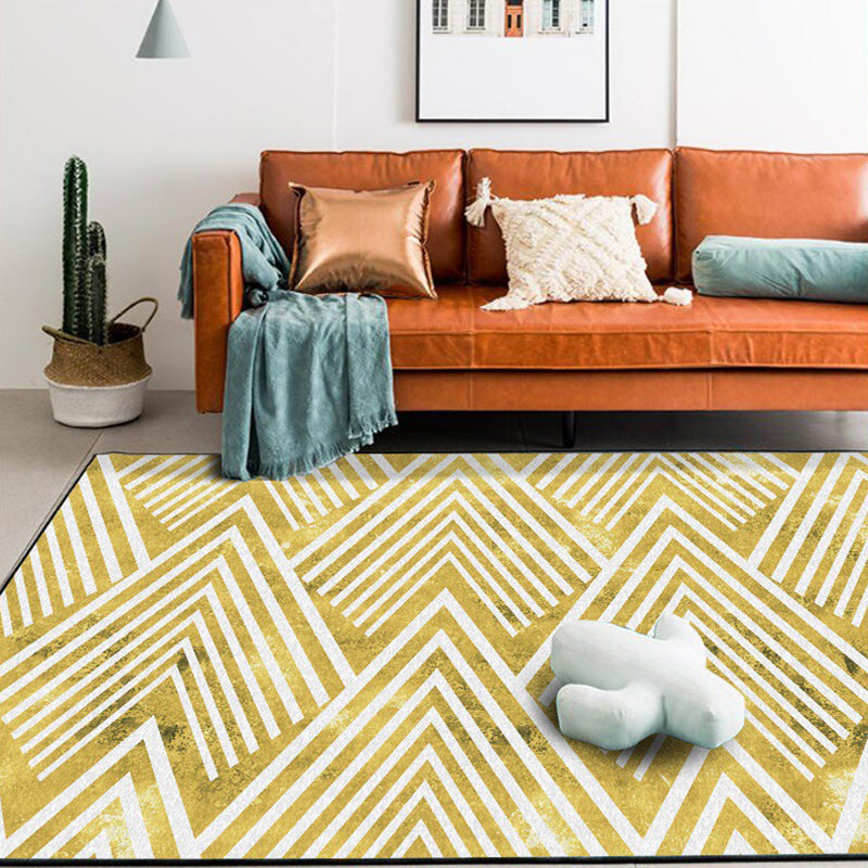 Avtoit | Gold Bedroom Rug Novelty Geometric Mountain Stripe Pattern Area Rug Polyester Pet-Friendly Washable Rug