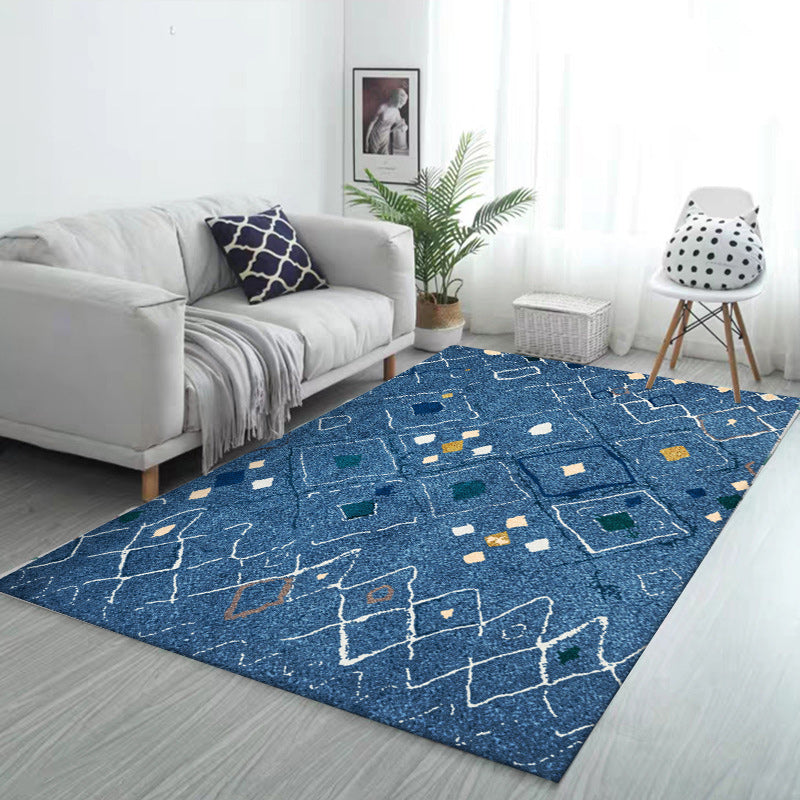 Avtoit | Novelty living room carpet in blue geometric diamond print carpet polyester washable stain resistant  
Washable carpet