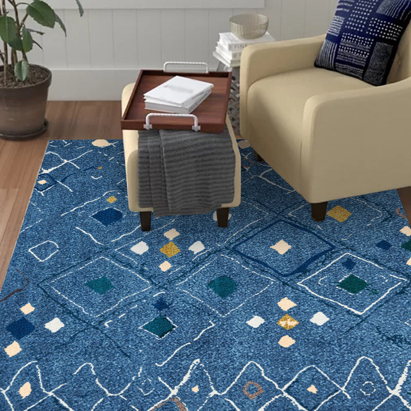 Avtoit | Novelty living room carpet in blue geometric diamond print carpet polyester washable stain resistant  
Washable carpet