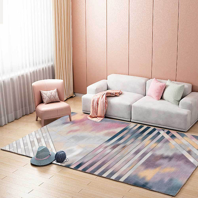 Avtoit | Pink Bedroom Rug Novelty Geometric Stripe Pattern Area Rug Polyester Pet Friendly Non-Slip Rug