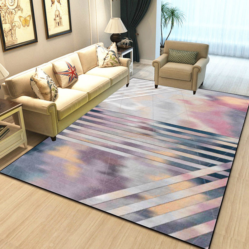 Avtoit | Pink Bedroom Rug Novelty Geometric Stripe Pattern Area Rug Polyester Pet Friendly Non-Slip Rug