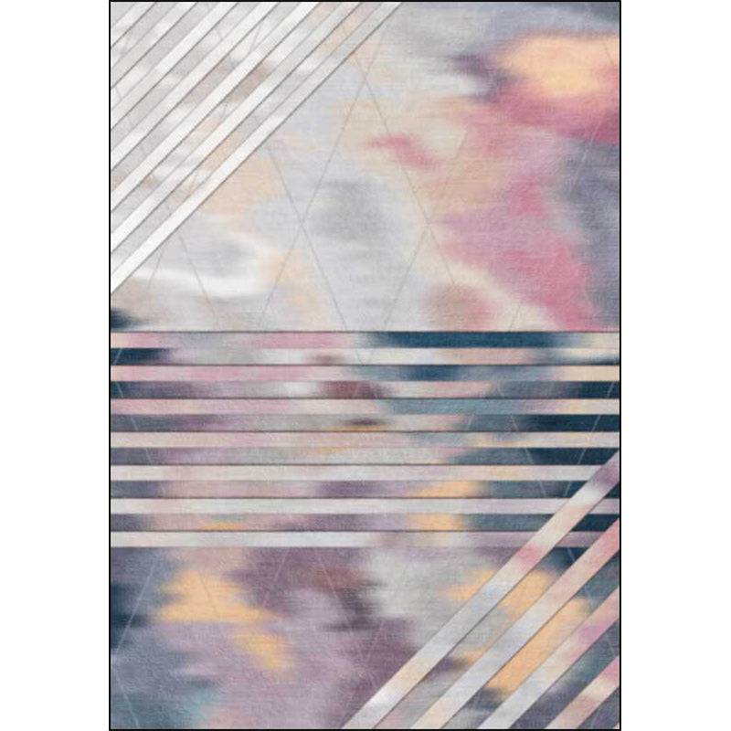 Avtoit | Pink Bedroom Rug Novelty Geometric Stripe Pattern Area Rug Polyester Pet Friendly Non-Slip Rug