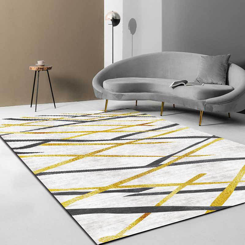 Avtoit | Novelty Living Room Carpet in White Geometric Lines Pattern Carpet Polyester Pet-Friendly Stain Resistant Washable Carpet