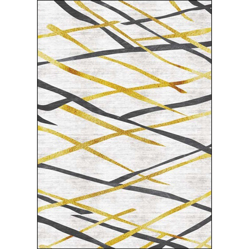 Avtoit | Novelty Living Room Carpet in White Geometric Lines Pattern Carpet Polyester Pet-Friendly Stain Resistant Washable Carpet