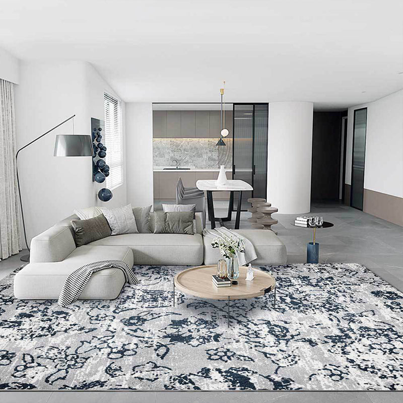 Avtoit | Gray Shabby Chic Rug Polyester Floral Pattern Rug Machine Washable Non-Slip Backing Rug for the Living Room