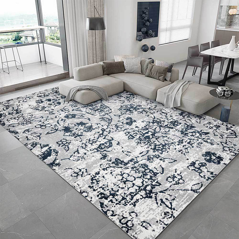 Avtoit | Gray Shabby Chic Rug Polyester Floral Pattern Rug Machine Washable Non-Slip Backing Rug for the Living Room