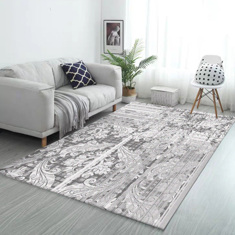 Avtoit | Classic Paisley Pattern Rug Gray Vintage Rug Polyester Washable Non-Slip Back Rug for Bedroom