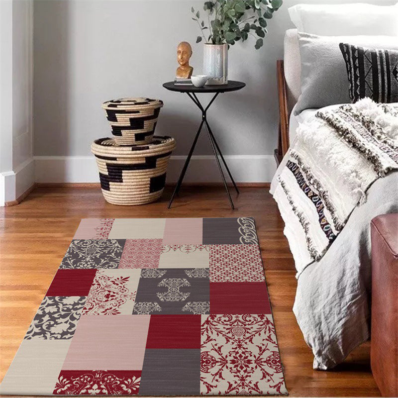 Avtoit | Shabby Chic Paisley Pattern Rug Pink and Red Polyester Rug Machine Washable Non-Slip Back Area Rug for Living Room