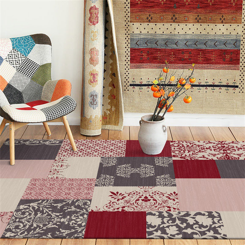 Avtoit | Shabby Chic Paisley Pattern Rug Pink and Red Polyester Rug Machine Washable Non-Slip Back Area Rug for Living Room