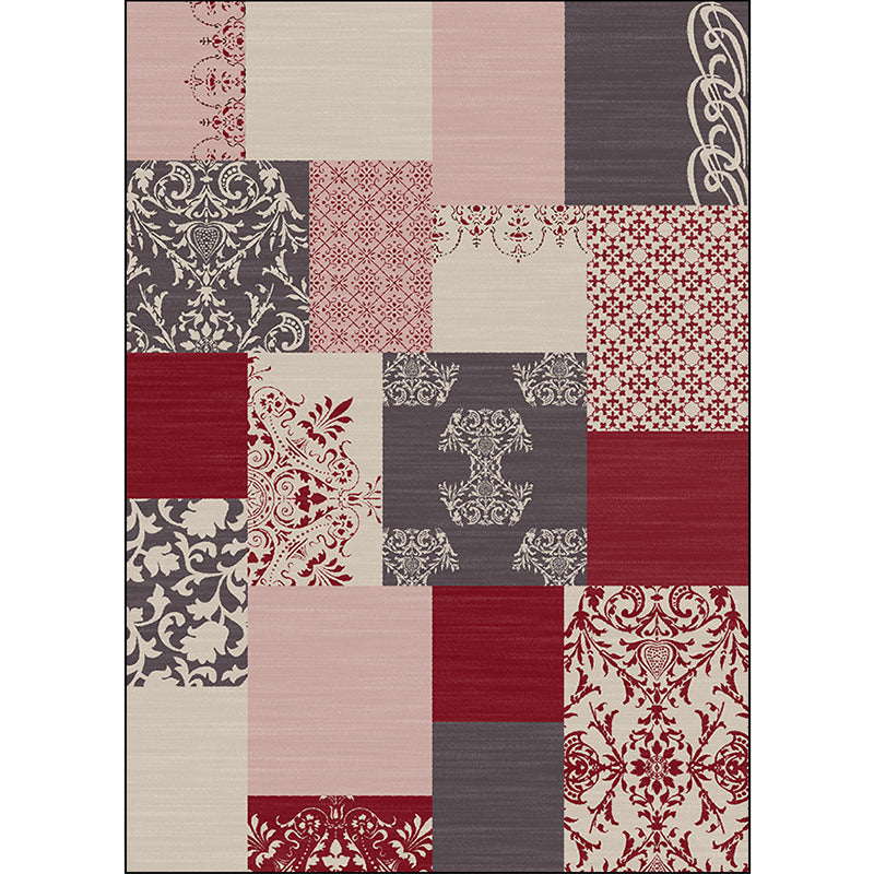 Avtoit | Shabby Chic Paisley Pattern Rug Pink and Red Polyester Rug Machine Washable Non-Slip Back Area Rug for Living Room
