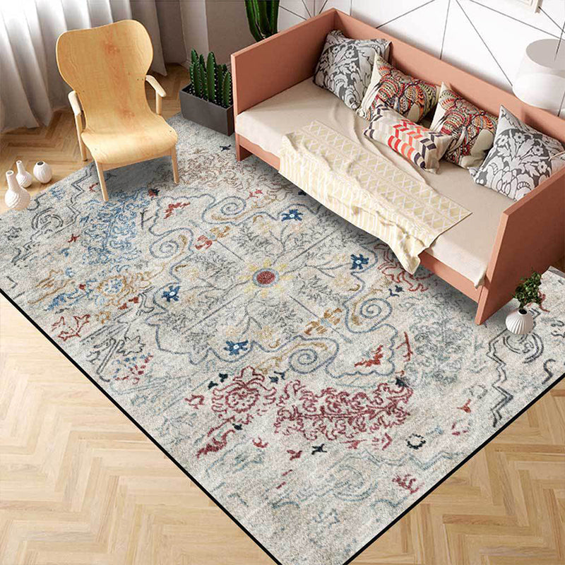 Avtoit | Gray Shabby Chic Rug Polyester Medallion Pattern Rug Machine Washable Non-Slip Back Rug for Living Room