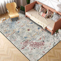 Avtoit | Gray Shabby Chic Rug Polyester Medallion Pattern Rug Machine Washable Non-Slip Back Rug for Living Room